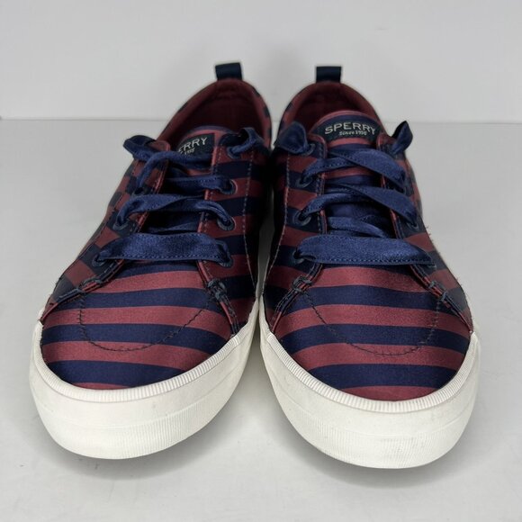 Sperry Top Sider Crest Vibe Varsity Select Womens Size 10 Wine/Navy Satin Stripe - Picture 3 of 9